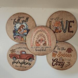 Fall & Gnome-Themed Absorbant Wooden Coasters